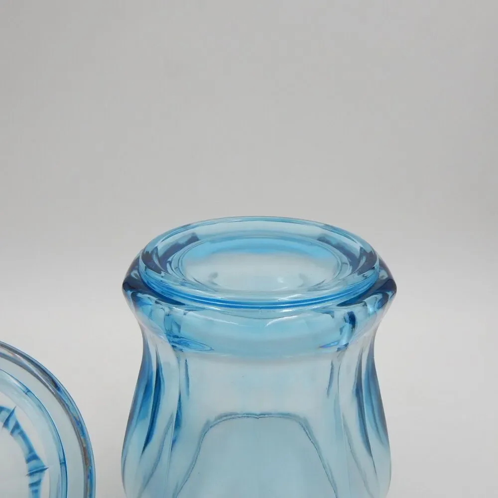 Indiana Glass Azure Blue Paneled Candy Cookie Jar Apothecary Canister w/Lid 9 In